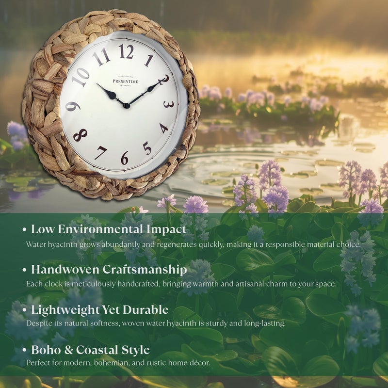 Presentime & Co Farmhouse Series, Rustic Woven Clock, 10.5 inch, Natural Woven Water Hyacinth/Sea Grass. Wall Sculpture, Wall Art and Timepiece for Home Decoration/Decoration/Farmhouse DÃ©cor. - Image 3